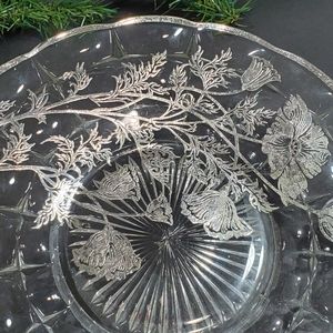 Vtg Sterling City Glass Co Sterling On Crystal Round Serving Platter Dish Plate